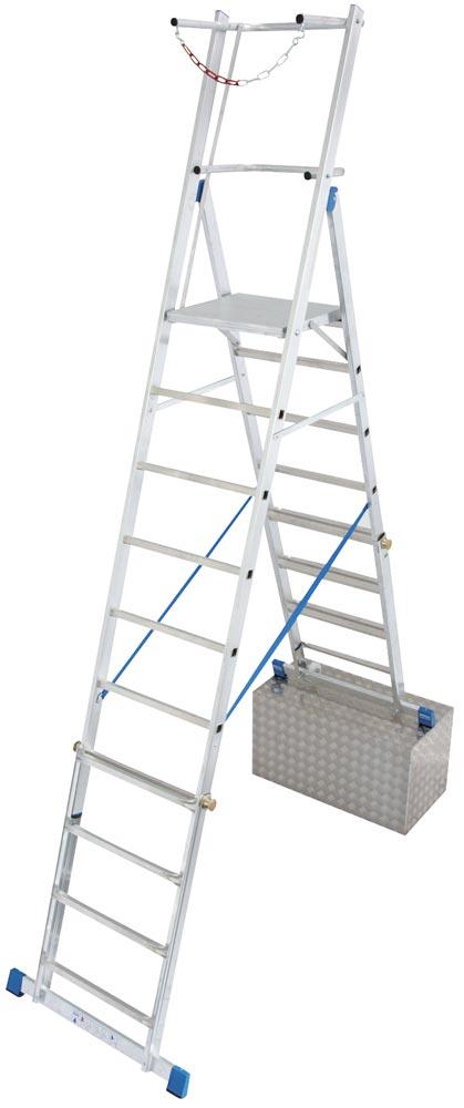 Teleskop-Plattformleiter, Plattformhöhe höhenverstellbar bis 2640 mm, 8-10 Sprossen, Plattform 500x450 mm, Gewicht 26 kg