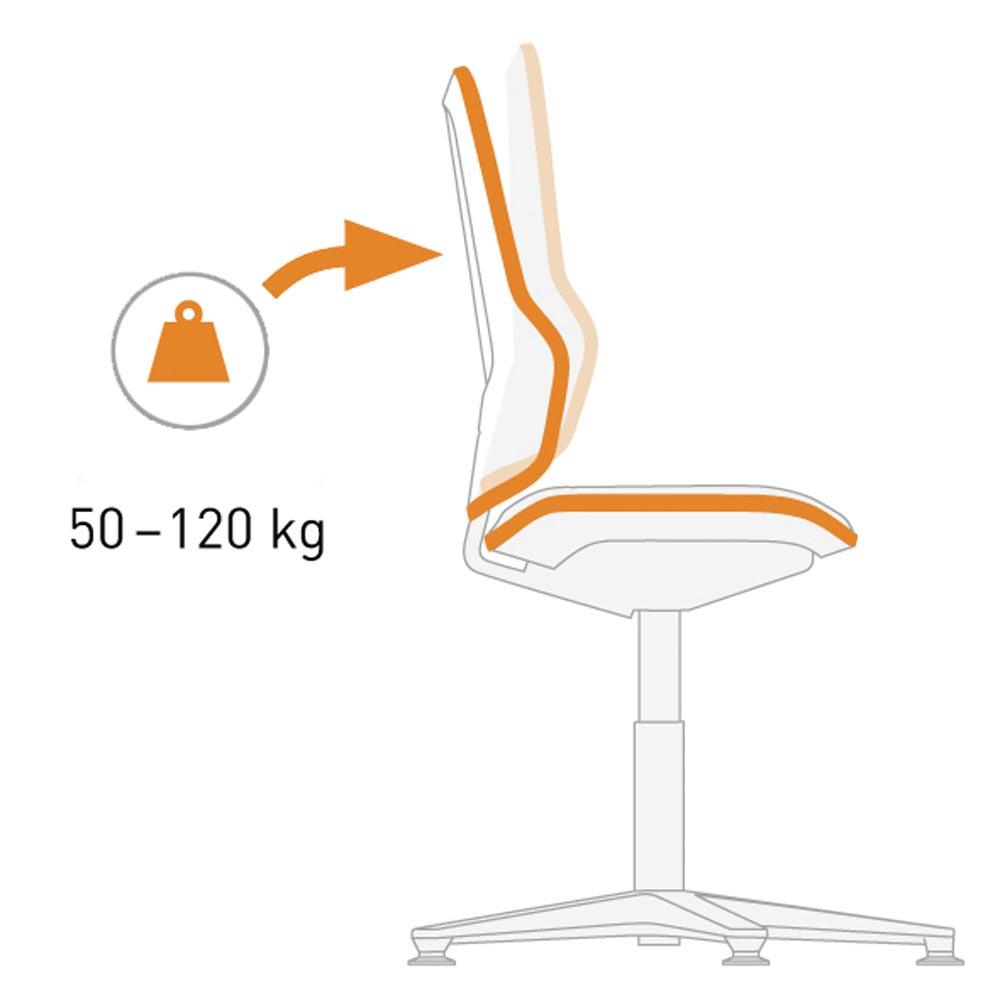 Arbeitsdrehstuhl, Permanentkontakt, mit Rollen, Flexband orange, Basisstuhl ohne Polster, Sitz Höhe 450-620 mm, DIN 68877 Arbeitsdrehstuhl, Permanentkontakt, mit Rollen, Flexband orange, Basisstuhl ohne Polster, Sitz Höhe 450-620 mm, DIN 68877