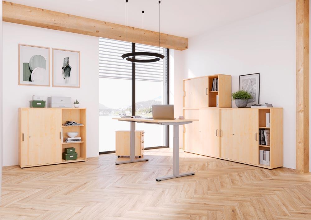 Büro-Schiebetürenschrank, BxTxH 1200x400x1100 mm, 3 OH, 2 Böden, Schloss, lichtgrau