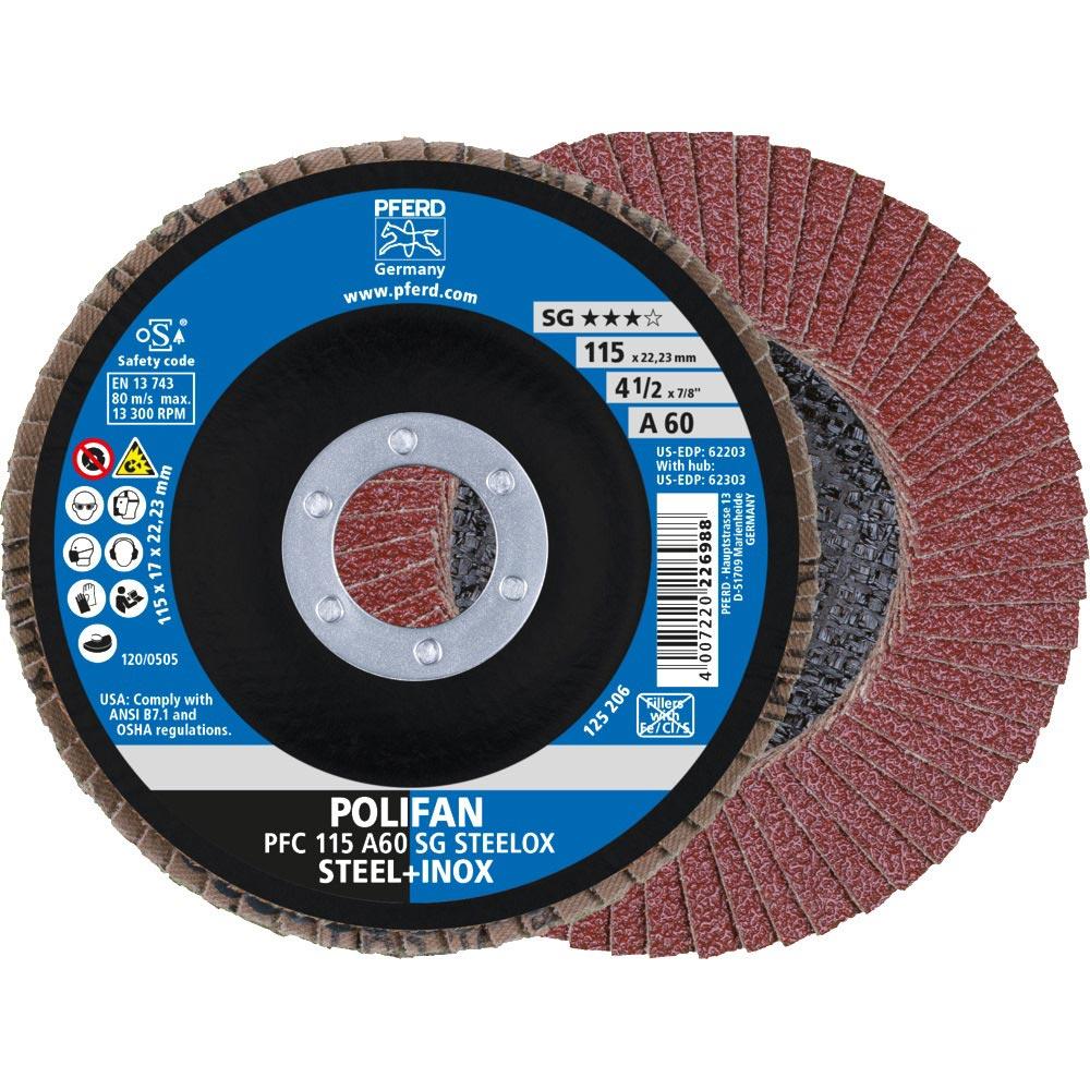 Fächerscheibe POLIFAN A PSF STEELOX Ø 115 mm Körnung A-60 konisch Stahl/Holz Normalkorund