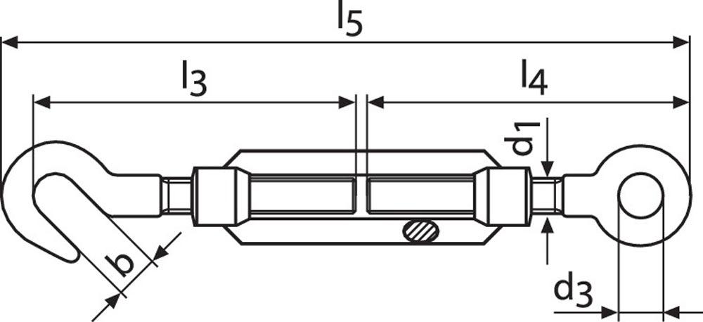 Spannschloss DIN 1480 M12 Länge 238 - 318 mm mit Haken und Öse galvanisch verzinkt