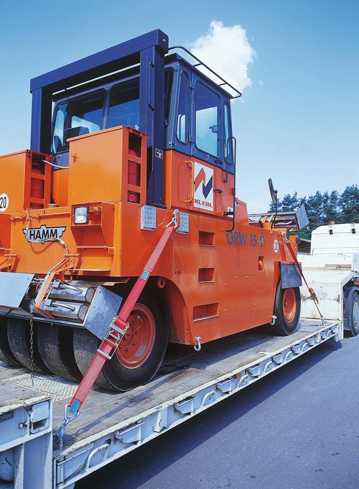 Zweiteiliger Zurrgurt, mit Spitzhaken, 5000 daN zul. Zugkraft in der Umreifung, Gurtbreite 50 mm, Länge 4 m, Farbe rot, 5 Streifen, VE 2 Stück