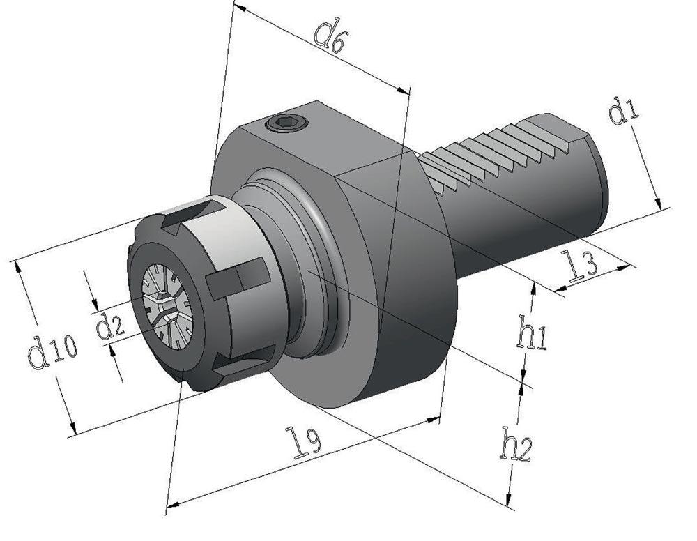 Werkzeughalter ER E4 DIN 69880 Spann-Ø 2-16 mm VDI40 Auskraglänge 62 mm