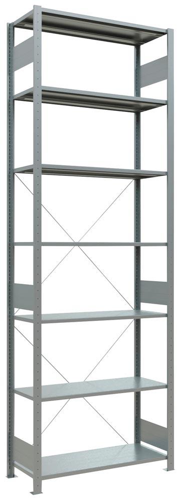 Steckregal, Grundfeld, verzinkt, 7 Fachböden, Fachlast 250 kg, Feldlast 2300 kg, BxTxH 1000x400x3000 mm