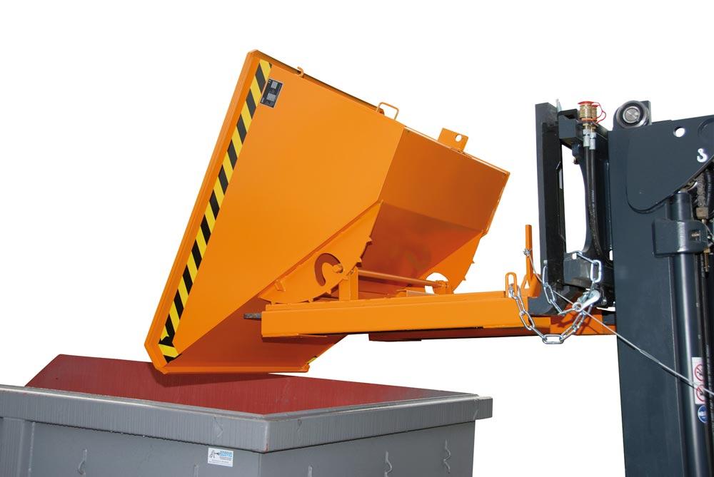 Mulden-Selbstkipper mit Abrollsystem, umlaufender Rand, LxBxH 1260x1570x835 mm, Vol. 0,9 cbm, Traglast 1000 kg, lackiert RAL 6011 resedagrün