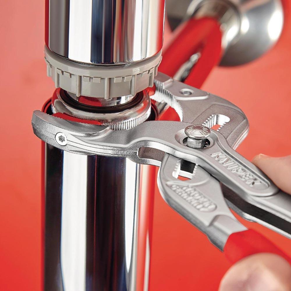 Syphon-/Connectorenzange Länge 250 mm Spannweite 10 - 75 mm verchromt mit Kunststoffbacken Syphon-/Connectorenzange Länge 250 mm Spannweite 10 - 75 mm verchromt mit Kunststoffbacken