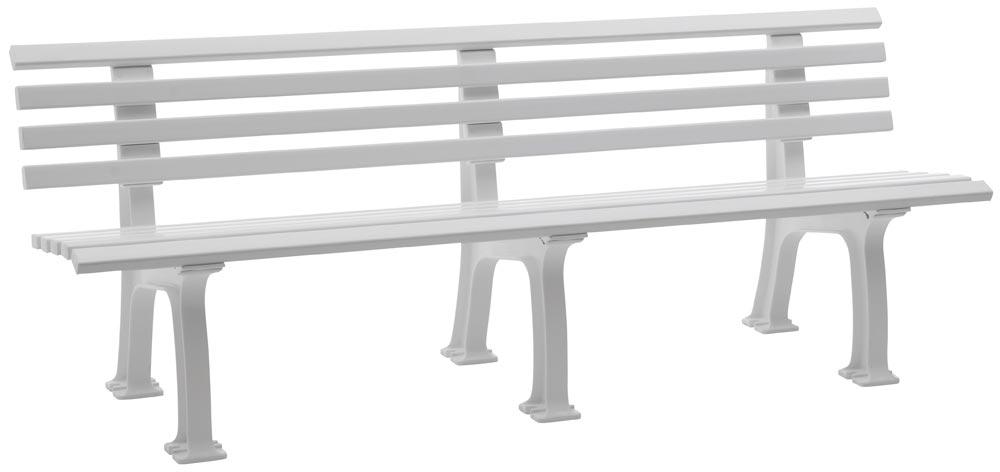 Parkbank aus Kunststoff, mit 3 Füßen, 5 Sitz- und 4 Lehnlatten 50x30 mm, Breite 2000 mm, weiß