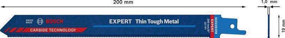 Säbelsägeblatt Expert Thin Tough Metal Länge 200 mm Breite 19 mm Zahnteilung TPI 18 1,4 mm S-Schaft 1 Stück / Karte