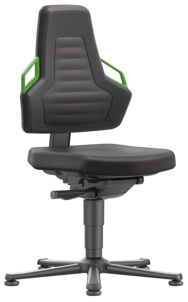 Arbeitsdrehstuhl mit autom. Gewichtregulierung, Sitz Stoff schwarz, Griffe grün, Gleiter, Sitz Höhe 450-600 mm