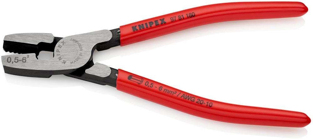 Aderendhülsenzange Gesamtlänge 180 mm 0,5 - 6,0 (AWG 20 - 10) mm poliert Kunststoffüberzug für Aderendhülsen