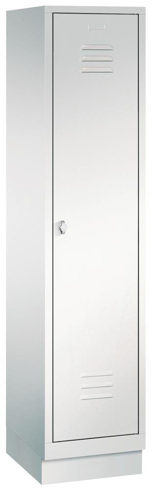 Garderobenschrank, einzeln verschließ. Abteil, BxTxH 420x500x1800 mm, 1 Abteil, B 400 mm, Sockel, Drehriegel, RAL 7035