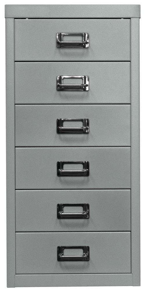 Büro-Schubladenschrank, BxTxH 279x380x590 mm, 6 Schubladen 87 mm, DIN A4, silber