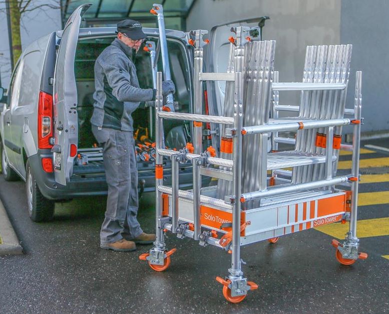 Fahrgerüst, Aluminium, mit Ausleger, Arbeitshöhe 4,15 m, Gerüsthöhe 3,38 m