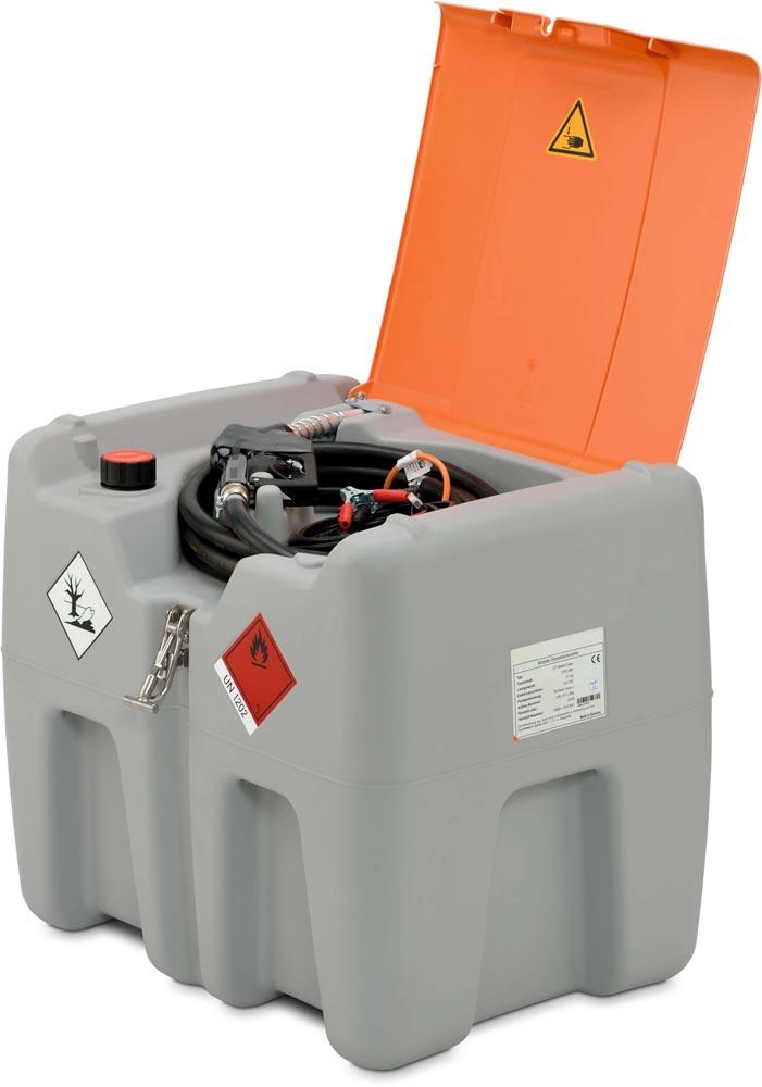 Mobile Dieseltankstation, Vol. 210 l, mit Klappdeckel, Elektropumpe 12 V, 30 l/min und Automatik-Zapfpistole