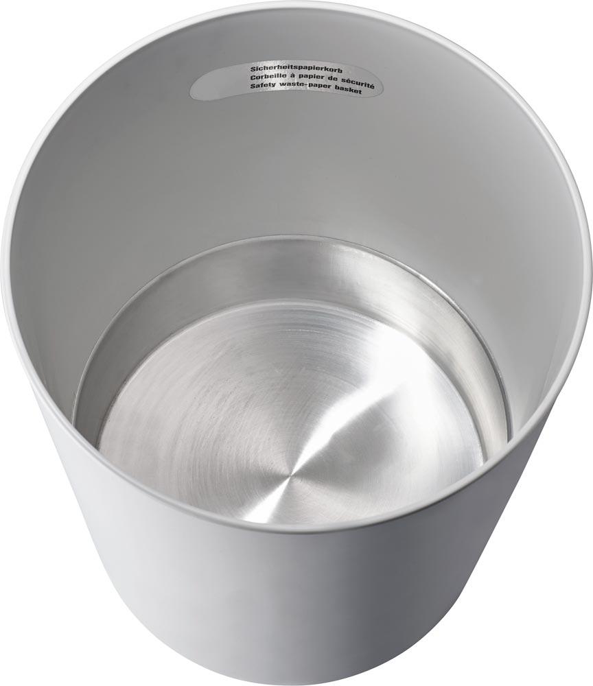 Sicherheits-Papierkorb, Kunststoff schwer entflammbar, Metallboden, Volumen 20 l, Durchm.xH 280x340 mm, hellgrau, VE 3 Stück