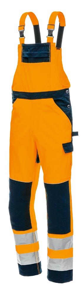MOTION TEX VIZ, Warnschutz - Latzhose, neonorange/marineblau, Gr. 48