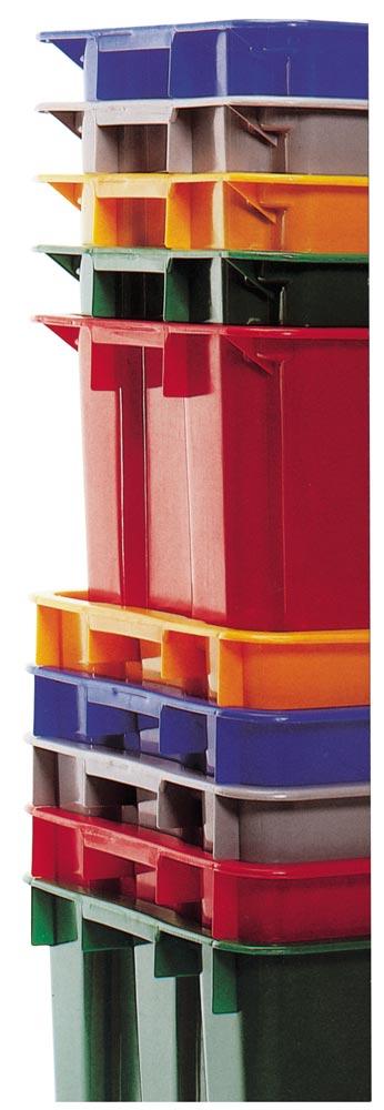 Drehstapelbehälter, PP, Boden + Wände geschlossen, Volumen 60 l, LxBxH 650x450x280 mm, Farbe rot, VE 5 Stück
