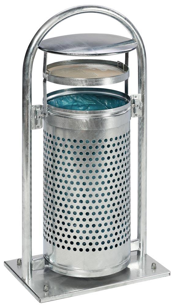 Abfallbehälter, Außeneinsatz, mit Ascher, komplett feuerverzinkt, Vol. 65 l, BxTxH 580x380x1165 mm