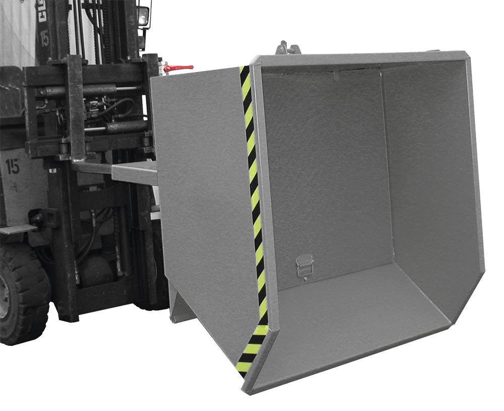 Späne-Mulden-Selbstkippbehälter, automatischer Aufrichter, Traglast 1500 kg, LxBxH 1640x1280x780 mm, Vol. 1,0 cbm, RAL 7005 mausgrau