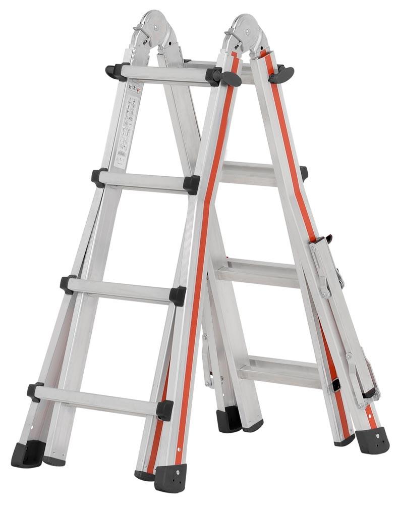 Teleskopleiter, 4x4 Sprossen, Länge als Anlegeleiter 4,02 m, als ausgefahrene Stehleiter 1,95 m, zusammengeklappt 1200 mm, 13,2 kg, mit Auslegern