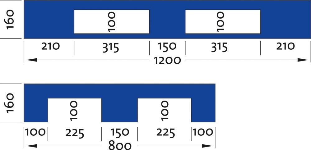 3-Kufen-Palette aus HDPE, rutschhemmende Oberfläche, Traglast stat./dynam. 7500/1500 kg, BxTxH 1200x800x160 mm, ohne Rand, Farbe grau/blau