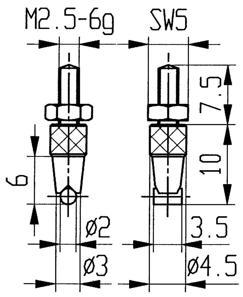 Messeinsatz Ø 2 mm horizontaler Zylinder M2,5 Hartmetall passend zu Messuhren
