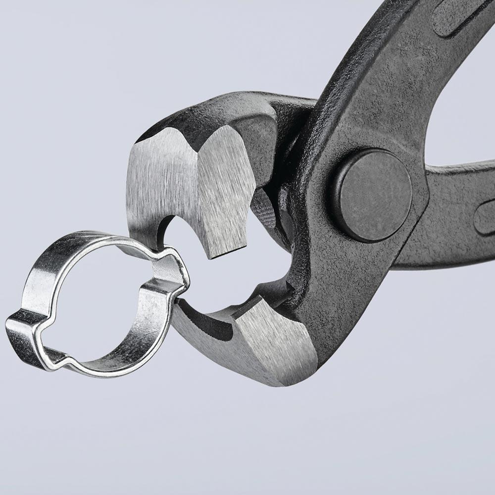 Ohrklemmenzange Gesamtlänge 220 mm Kopf schwarz atramentiert Kunststoff-Überzug seitliche Pressnase Ohrklemmenzange Gesamtlänge 220 mm Kopf schwarz atramentiert Kunststoff-Überzug seitliche Pressnase