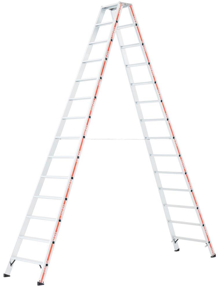 Stufen-Stehleiter, beidseitig begehbar, inkl. Spreizsicherung, Höhe 3230 mm, 2x14 Stufen, Gewicht 21,6 kg