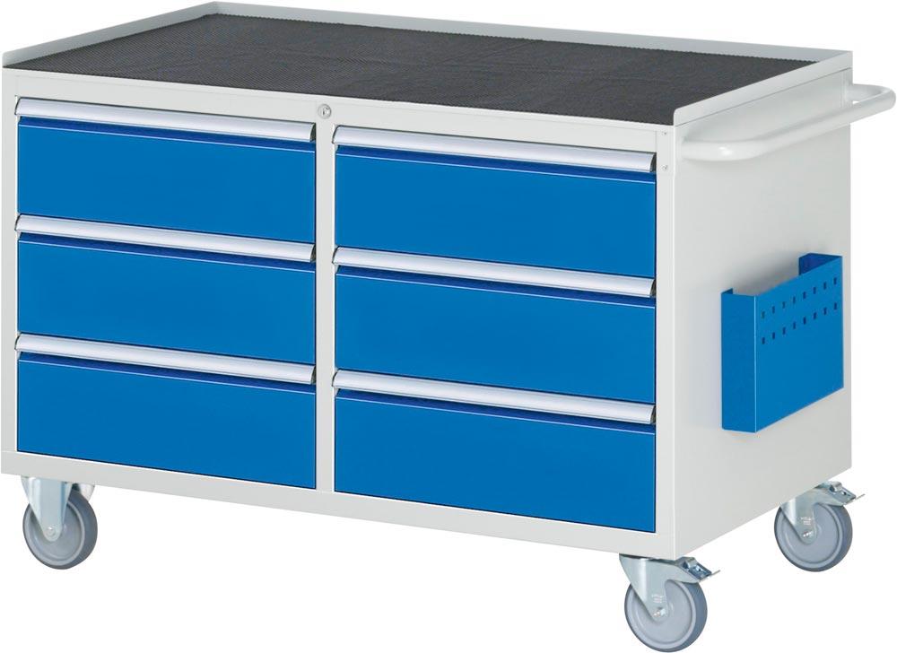 Montagewagen mit Metall Platte 25 mm, BxTxH 1145x650x795 mm, 6 Schubladen 180 mm, RAL 7035 /5010