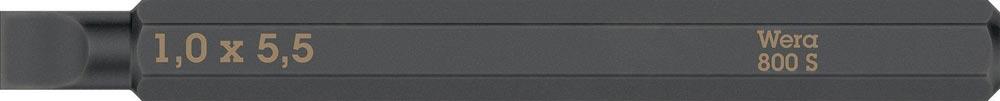 Bit 800 S für Schlitzschrauben 4,0 mm Länge 70 mm 1/4 C6,3 Schneidenstärke 0,8 mm Bit 800 S für Schlitzschrauben 4,0 mm Länge 70 mm 1/4 C6,3 Schneidenstärke 0,8 mm
