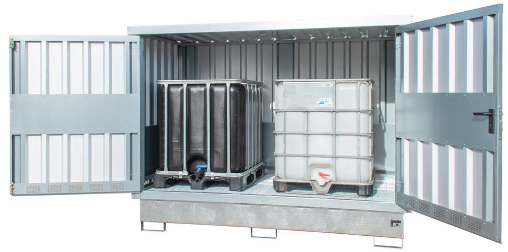 Gefahrstoff-Depot für 2x1000 l IBC, BxTxH 2835x1595x2180  mm, Auffangvol. 1000 l, verzinkt