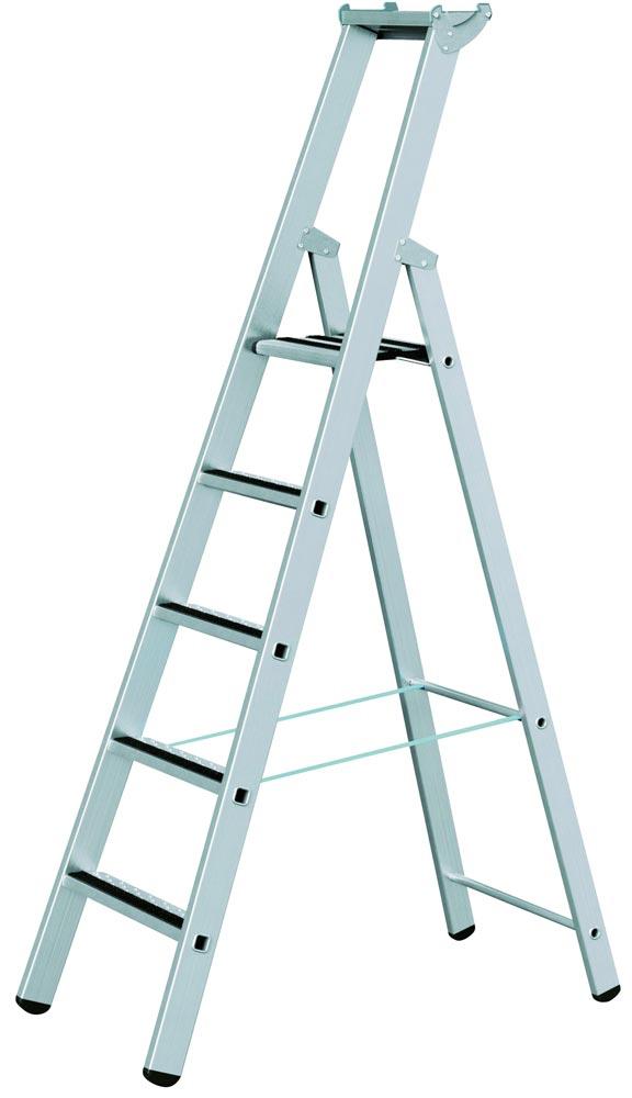 Stufen-Stehleiter mit Brücke, einseitig, Ablageschale, R13, Leiterlänge 2150 mm, 5 Stufen
