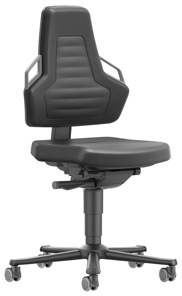 Arbeitsdrehstuhl mit autom. Gewichtregulierung, Sitz Integralschaum schwarz, Griffe grau, Rollen, Sitz Höhe 450-600 mm
