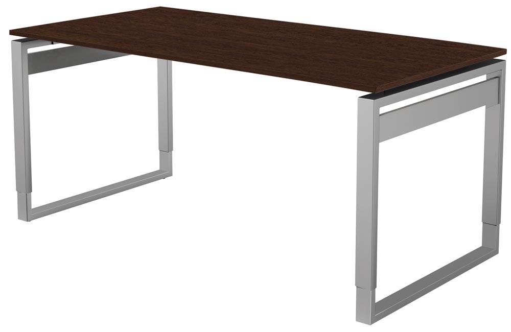 Schreibtisch, BxTxH 1600x800x680-820 mm, Kufen-Gestell alusilber, Schwebeplatte wenge, inkl. Kabelkanal