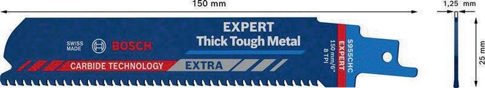 Säbelsägeblatt Expert Thick Tough Metal Länge 150 mm Breite 25 mm Zahnteilung TPI 8 3 mm S-Schaft 1 Stück / Karte