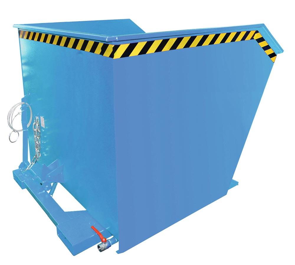 Späne-Mulden-Selbstkippbehälter, automatischer Aufrichter, Traglast 1500 kg, LxBxH 1640x1280x1090 mm, Vol. 1,5 cbm, RAL 5012 lichtblau
