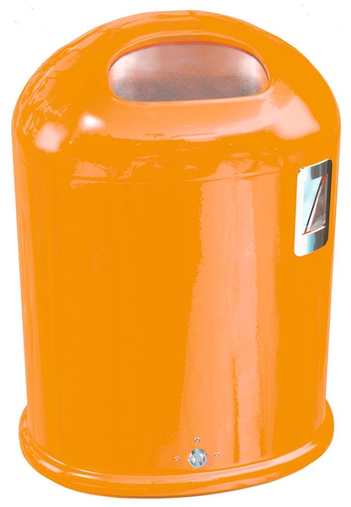 Abfallbehälter oval mit Ascher, Vol. 45 l, aus Stahlblech, BxTxH 425x330x590 mm, mit Federklappe, RAL 2000