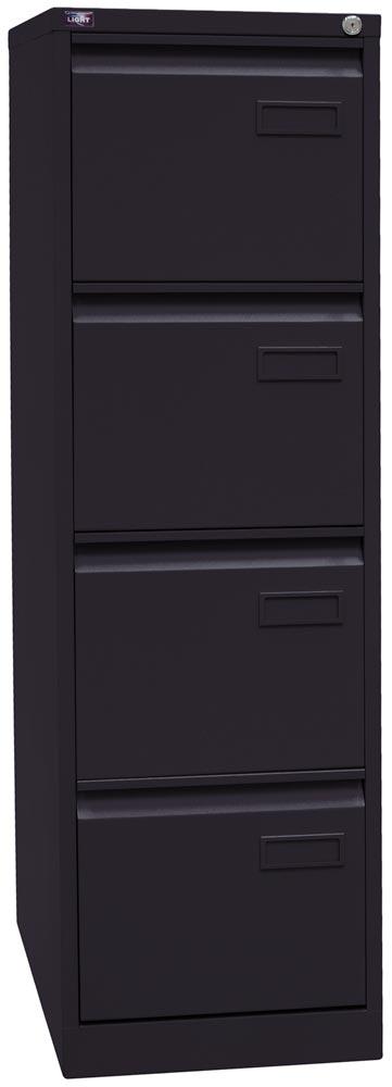 Hängeregistraturschrank LIGHT, BxTxH 413x622x1321 mm, einbahnig, 4 Schubladen, Griffleiste, schwarz