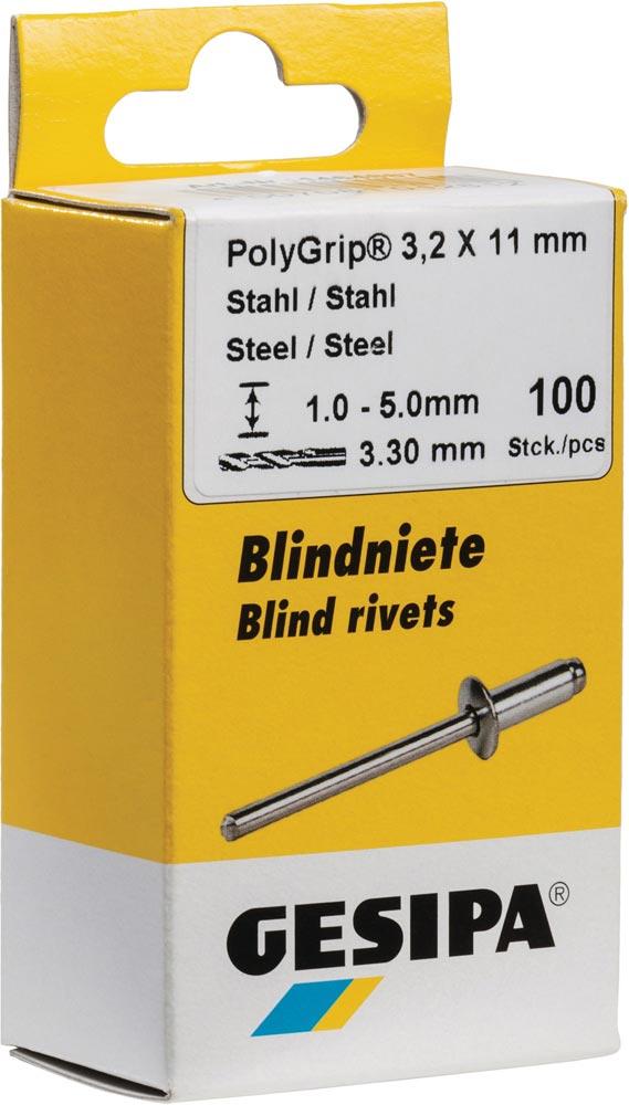 Blindniet PolyGrip® Nietschaft d x l 3,2 x 8 mm Stahl / Stahl 100 Stück
