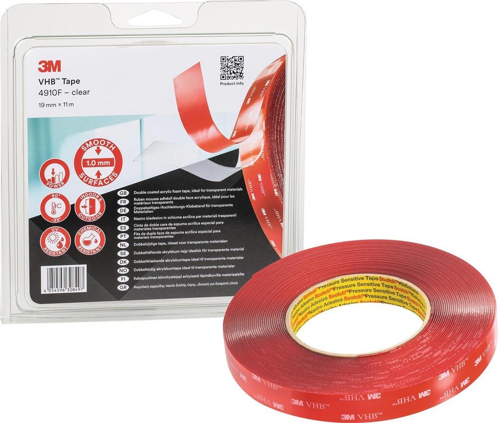 Montageband VHB Tape 4910F transparent Länge 3 m Breite 19 mm Rolle