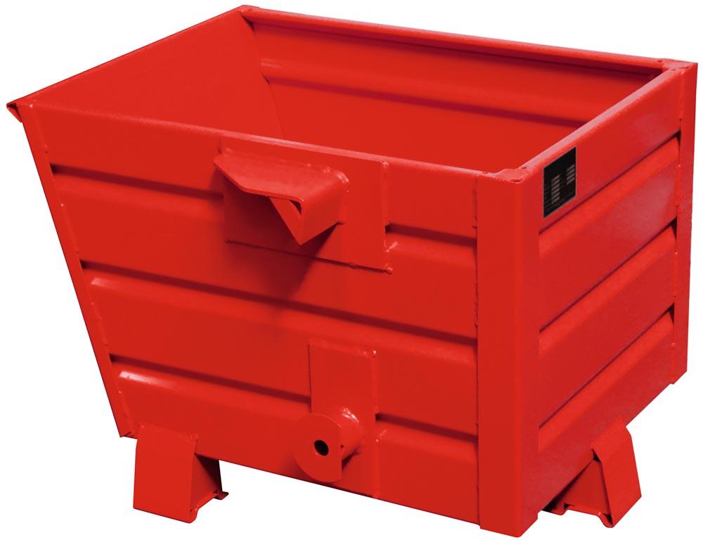 Stapel-Muldenkippbehälter, Volumen 0,3 cbm, LxBxH 800x600x600 mm, Traglast 500 kg, RAL 3000 feuerrot