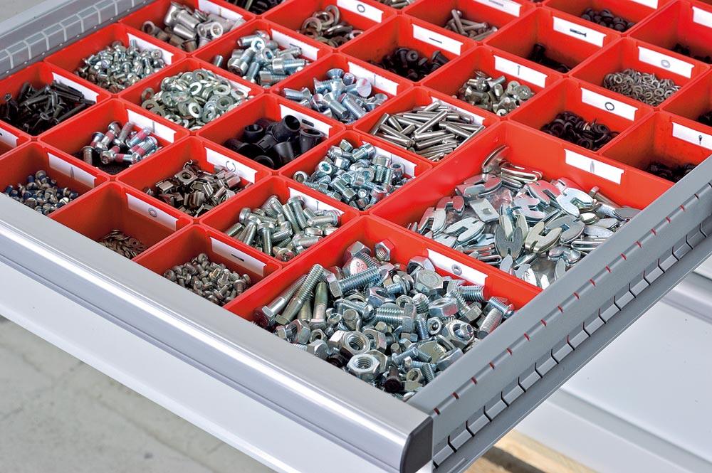 Trennwände, Fronthöhe 50 mm, 5 Schlitzwände 27E, 18 Trennbleche 6E, zu Werkstattwagen