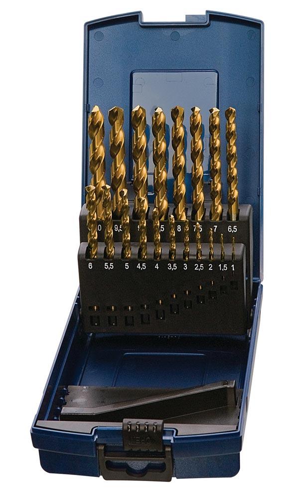 Spiralbohrersatz DIN 338 Typ N Nenn-Ø 1-10,5x0,5 mm HSS TiN 24 teilig Kunststoffkassette