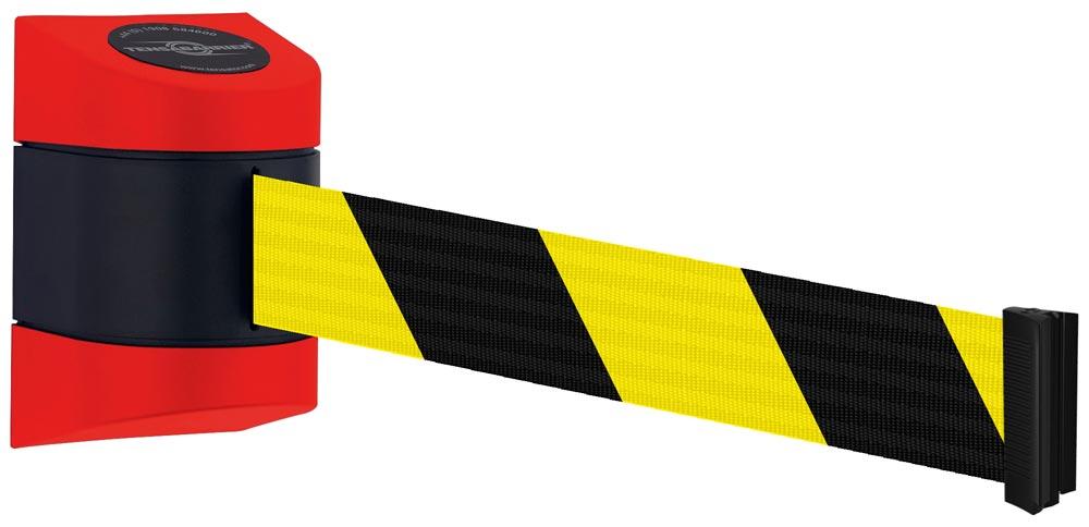 Wandkassette mit Rollgurt, Wandfixierung inkl. Wandanschluss, Gehäuse Kunststoff Rot, Gurt 4,60 m, schwarz/gelb