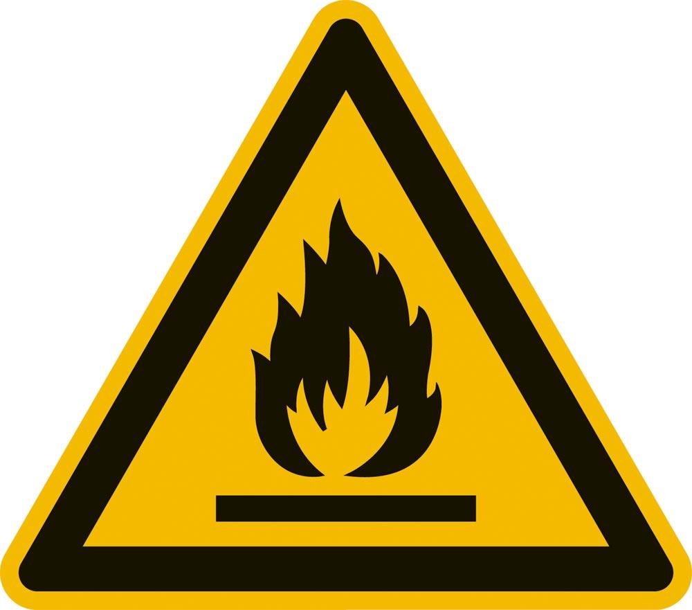 Warnschild, Warnung vor feuergefährlichen Stoffen, Folie, 25 mm, VE Bogen mit 21 Stück