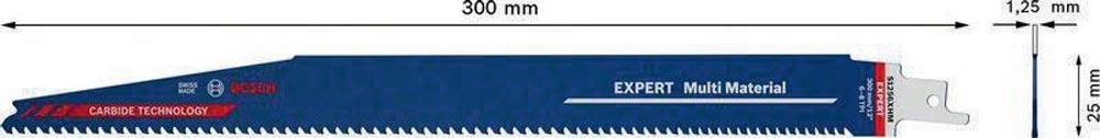 Säbelsägeblatt Expert Multimaterial Länge 300 mm Breite 25 mm Zahnteilung TPI 6-8 3-4 mm S-Schaft 10 Stück / Karte