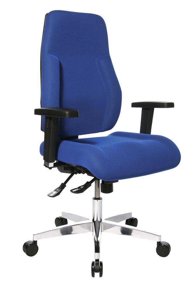 Bürodrehstuhl, Sitz-BxTxH 480x560x430-510 mm, Lehnenh. 600 mm, Punkt-Synchronm., extra breiter Muldensitz, Sitztiefenverstellung, blau