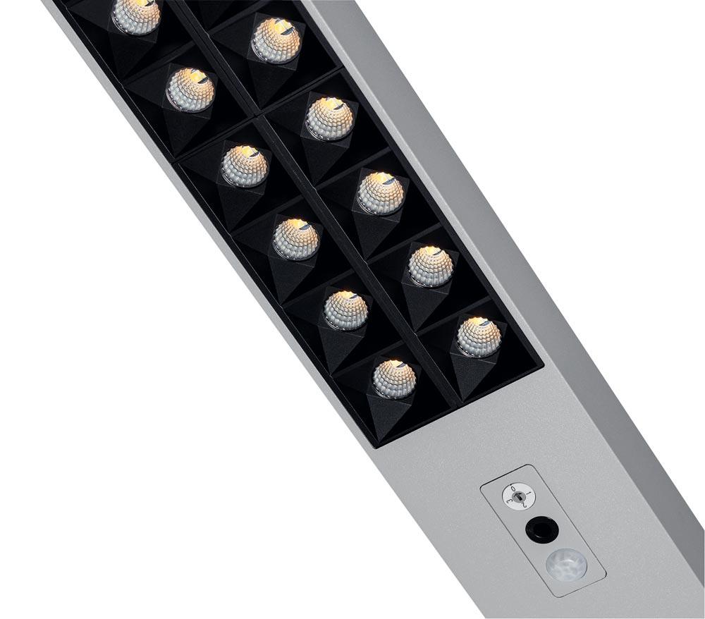 LED-Stehleuchte SIRIUS, mit Bewegungs-/Lichtsensor, dimmbar, Höhe 1995 mm, 81 W, silber