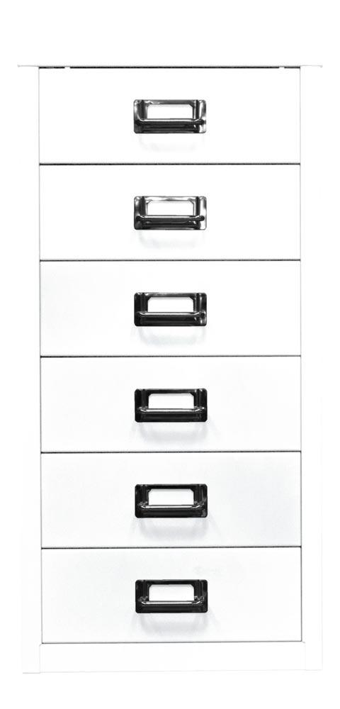 Büro-Schubladenschrank, BxTxH 279x380x590 mm, 6 Schubladen 87 mm, DIN A4, verkehrsweiß