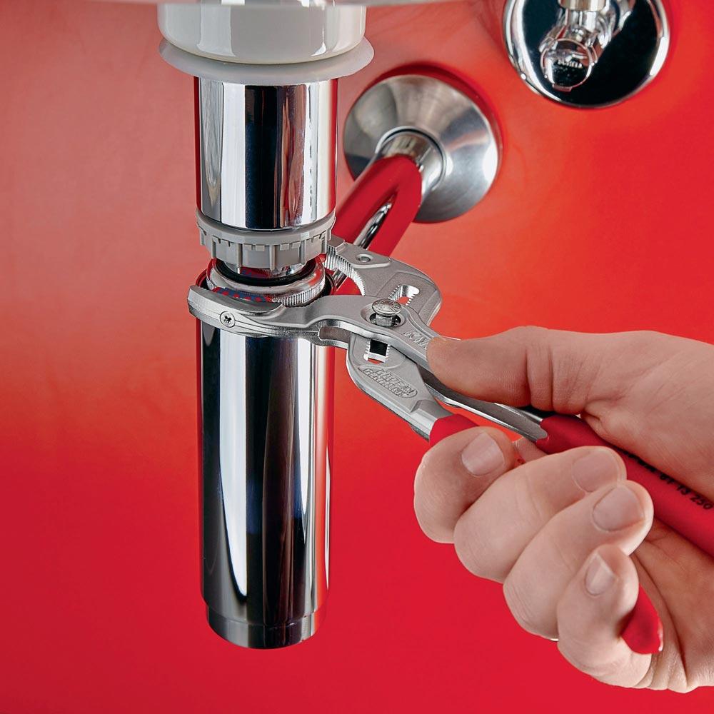 Syphon-/Connectorenzange Länge 250 mm Spannweite 10 - 75 mm verchromt mit Kunststoffbacken Syphon-/Connectorenzange Länge 250 mm Spannweite 10 - 75 mm verchromt mit Kunststoffbacken